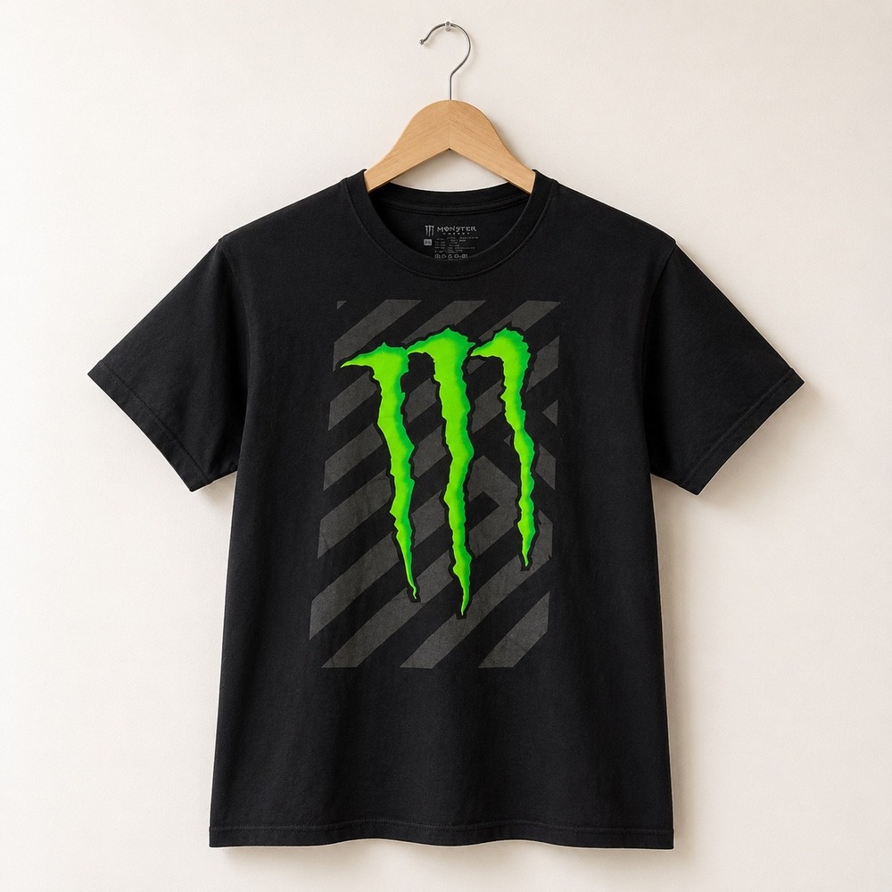 Monster Energy Mens XXL Black Graphic T-Shirt Green Claw Logo Striped Tee